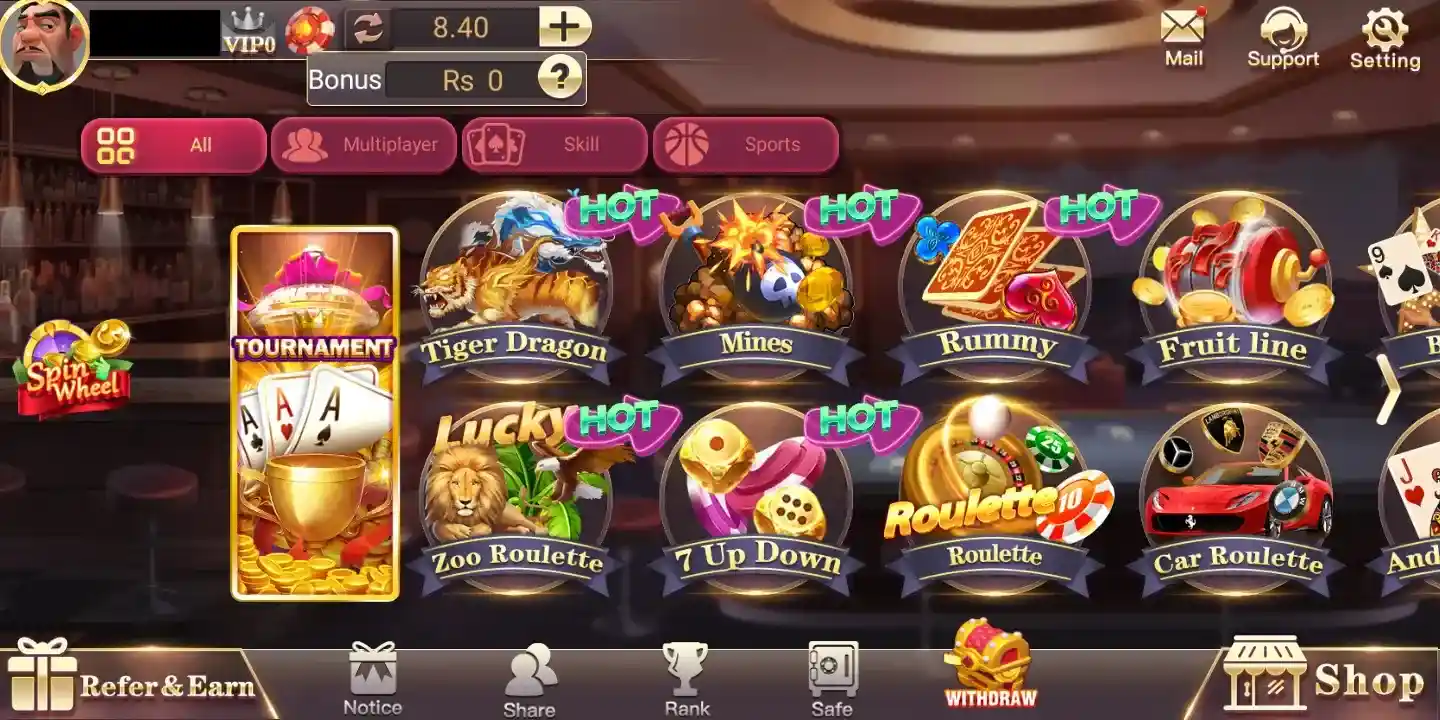 3 Patti Blue Multiple Games - Ludo, Tiger Dragon, Mines