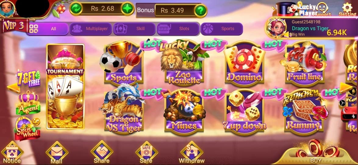 3 Patti Lucky Multiple Games - Ludo, Dragon Tiger, Roulette